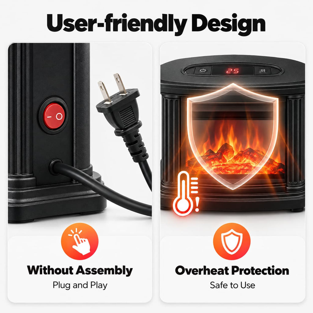 1000w Third Gear Fireplace Space Heater, Freestanding 110 ~ 220 V Electric Fireplace, Aluminum Heat Dissipation Type Warmer Fan for Living Rooms, Bedrooms, Basements