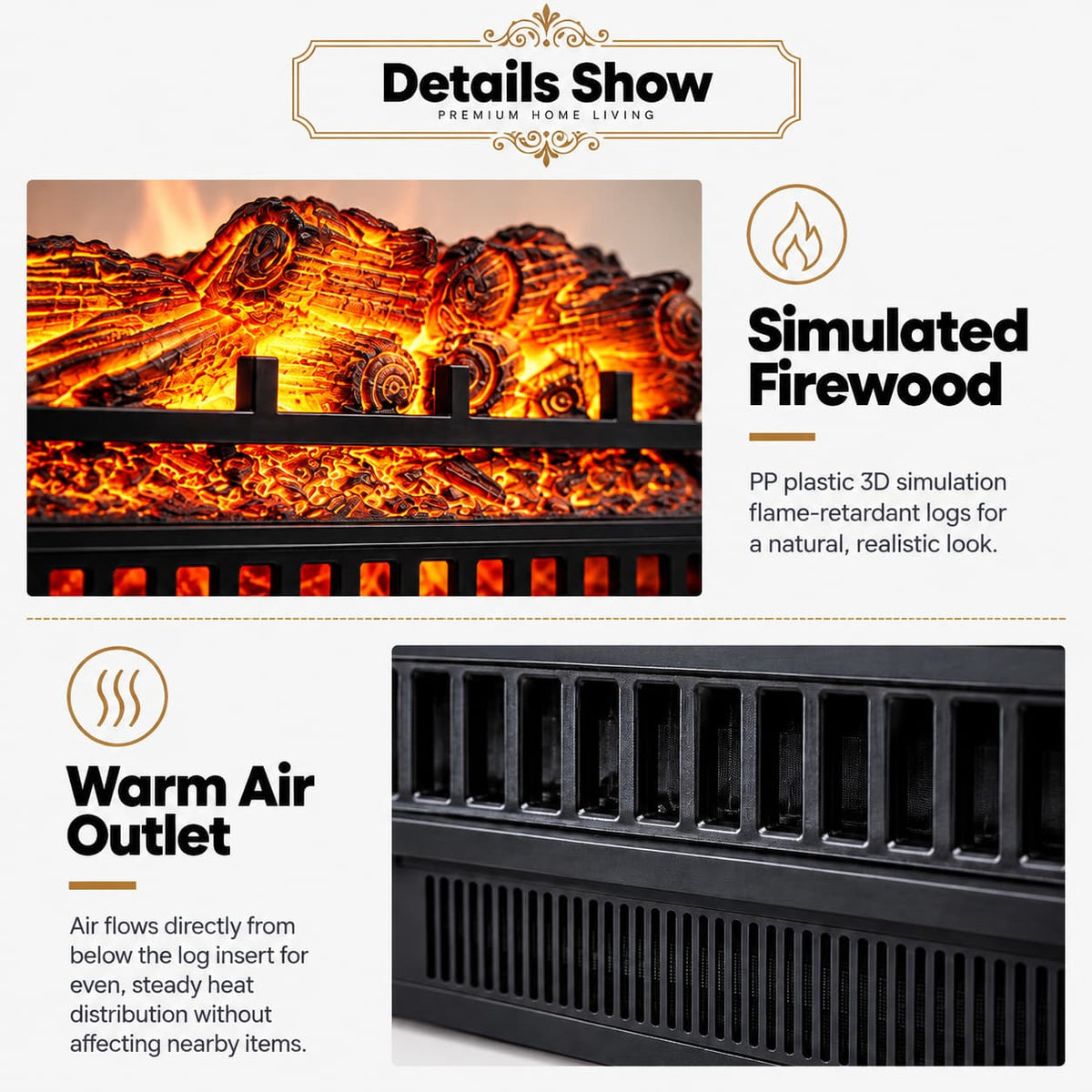 Home heater,portable electric fireplace with flame simulation,decorative item,new charcoal-burning fireplace,core home-style vil