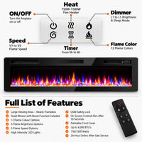 72 inch Ultra-Thin Silence Linear Electric Fireplace, Recessed Wall Mounted Fireplace, Fit for 2 x 4 and 2 x 6, Customized