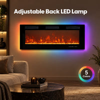 50 Inch Electric Fireplace Indoor Built in Led Light Insert Wall Mount Fireplace Decorative Flame Adjustable Timer Room Heater