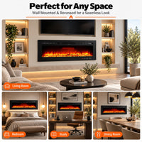 50 Inch Wall Mounted Electric Fireplace Insert Recessed Heater 750W 1500W with 12 Flame Colors 5 Speed Brightness Adjustable Remote Control Touch Screen Timer for Bedroom Living Room