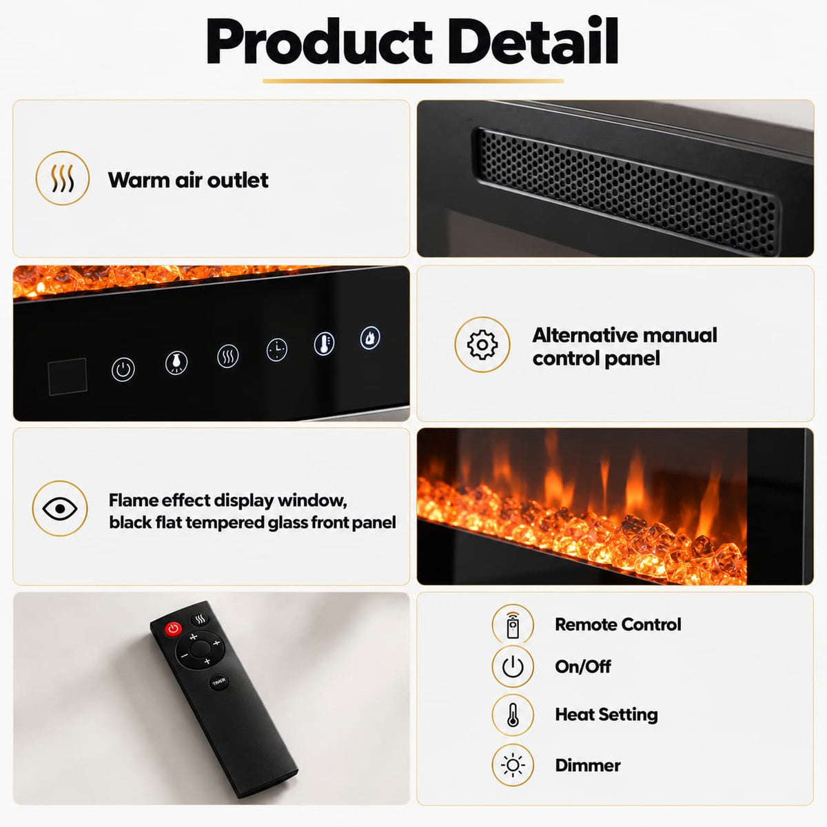 50 Inch Electric Fireplace Indoor Built in Led Light Insert Wall Mount Fireplace Decorative Flame Adjustable Timer Room Heater