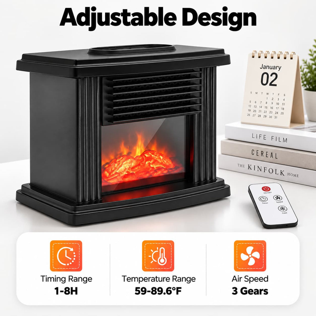 1000w Third Gear Fireplace Space Heater, Freestanding 110 ~ 220 V Electric Fireplace, Aluminum Heat Dissipation Type Warmer Fan for Living Rooms, Bedrooms, Basements