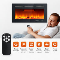 30" Wall Mount/Recessed Electric Fireplace with Remote & Touch Screen – 12 Flame Colors, Timer, Quiet 750W/1500W Heater