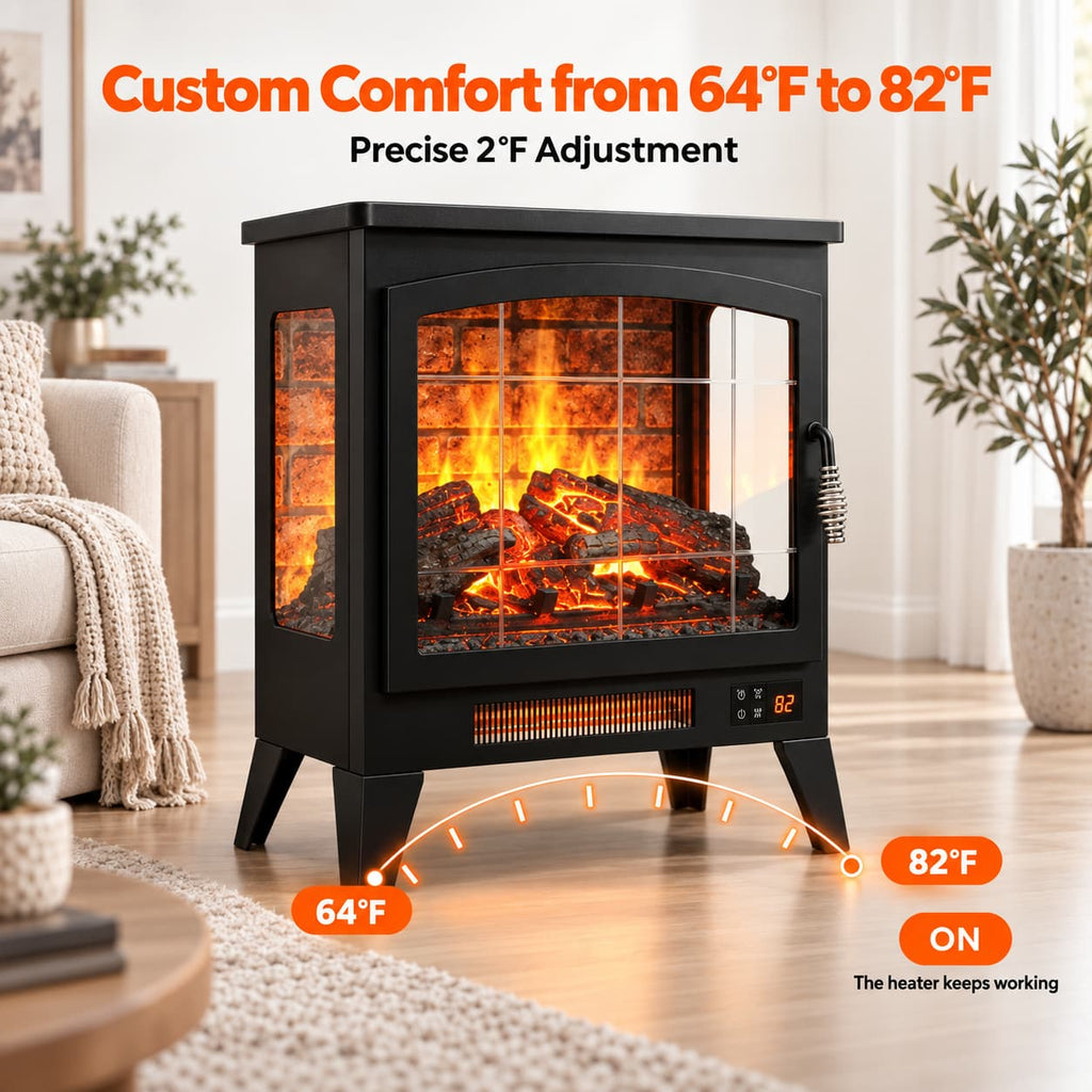 21 Inchthree-Sided Freestanding Electric Fireplace Stove Heater With 3d Flame Effect With Remote Control