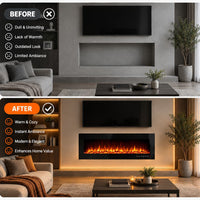 50 Inch Wall Mounted Electric Fireplace Insert Recessed Heater 750W 1500W with 12 Flame Colors 5 Speed Brightness Adjustable Remote Control Touch Screen Timer for Bedroom Living Room