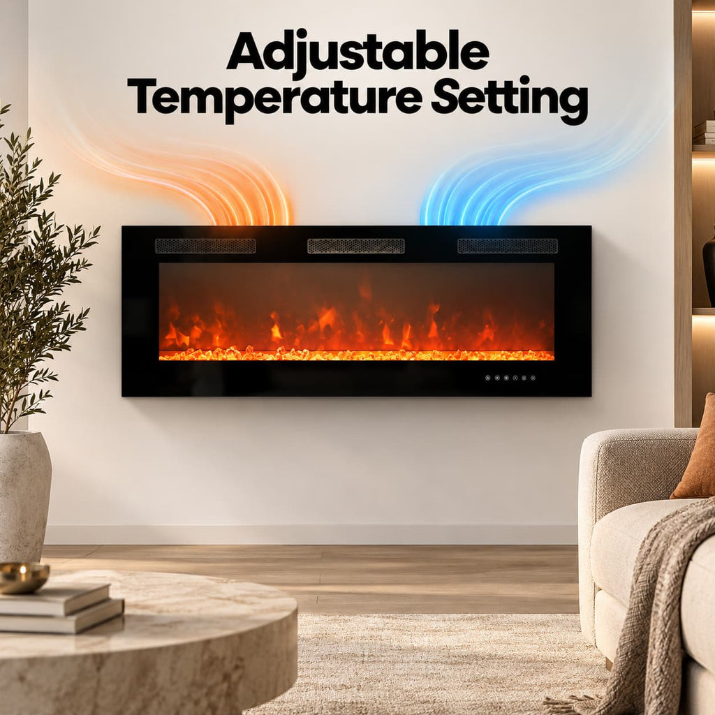 50 Inch Electric Fireplace Indoor Built in Led Light Insert Wall Mount Fireplace Decorative Flame Adjustable Timer Room Heater