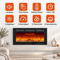 30" Wall Mount/Recessed Electric Fireplace with Remote & Touch Screen – 12 Flame Colors, Timer, Quiet 750W/1500W Heater