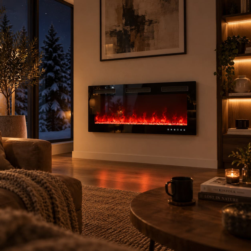 50 Inch Electric Fireplace Indoor Built in Led Light Insert Wall Mount Fireplace Decorative Flame Adjustable Timer Room Heater