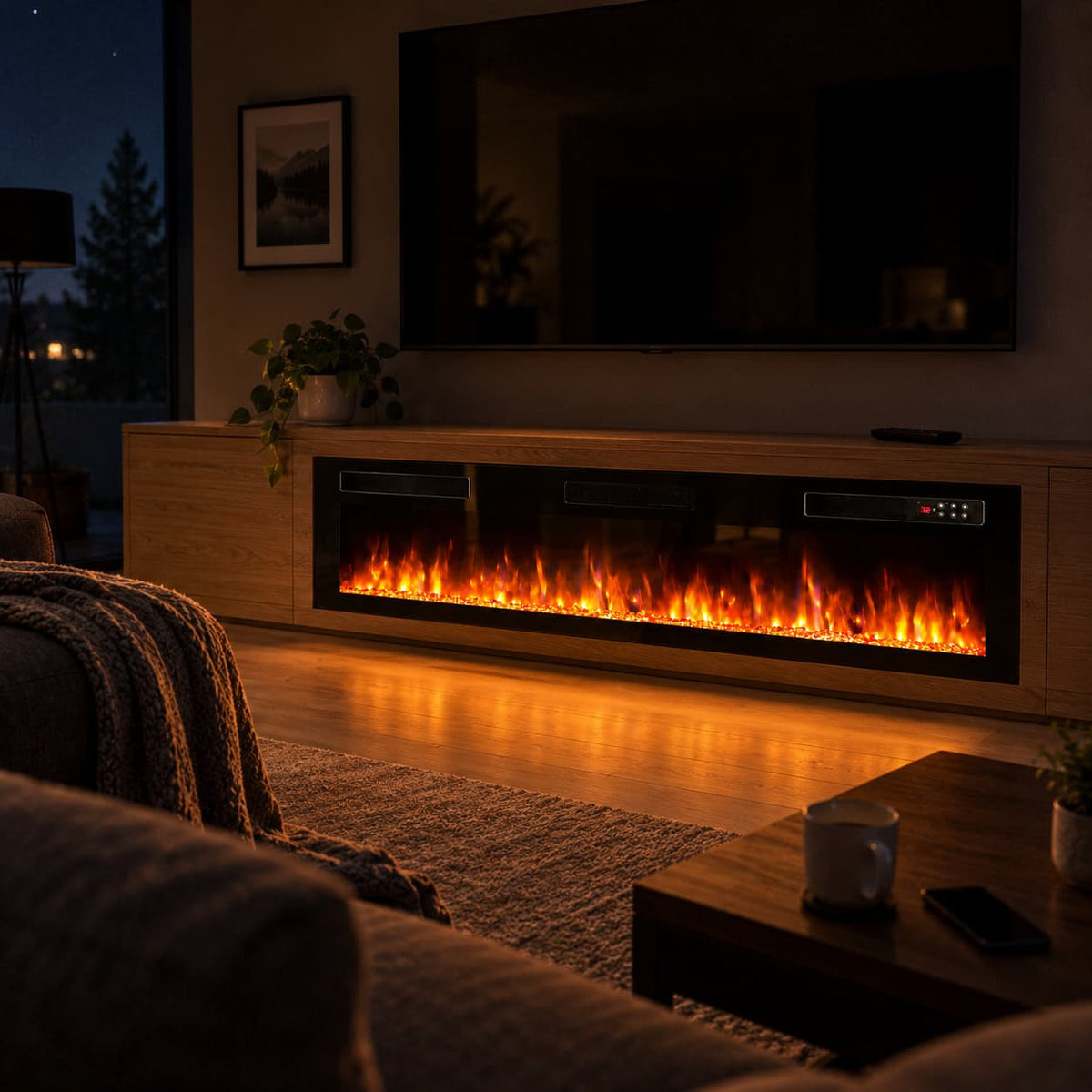 72 inch Ultra-Thin Silence Linear Electric Fireplace, Recessed Wall Mounted Fireplace, Fit for 2 x 4 and 2 x 6, Customized