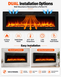 50 Inch Wall Mounted Electric Fireplace Insert Recessed Heater 750W 1500W with 12 Flame Colors 5 Speed Brightness Adjustable Remote Control Touch Screen Timer for Bedroom Living Room