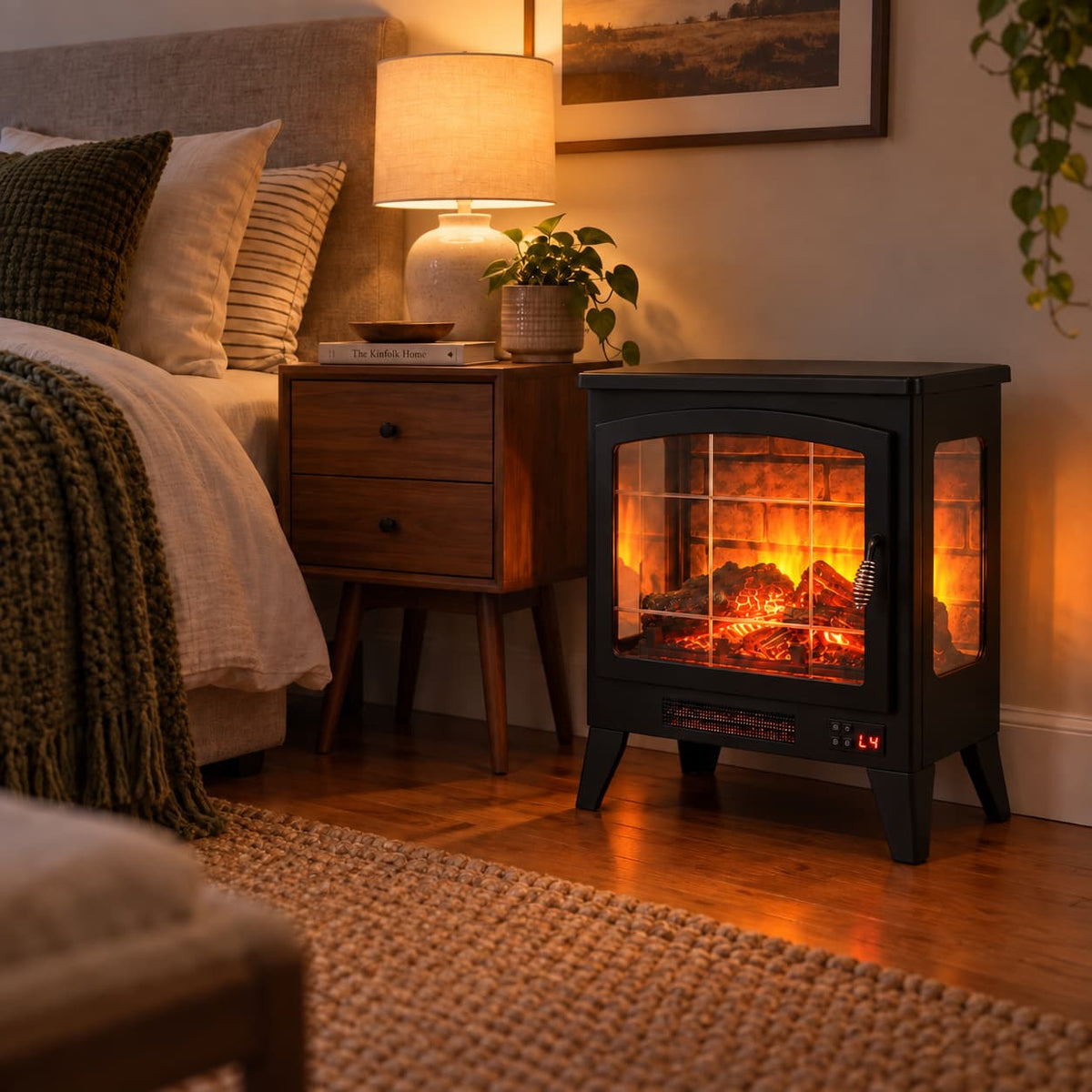 21 Inchthree-Sided Freestanding Electric Fireplace Stove Heater With 3d Flame Effect With Remote Control