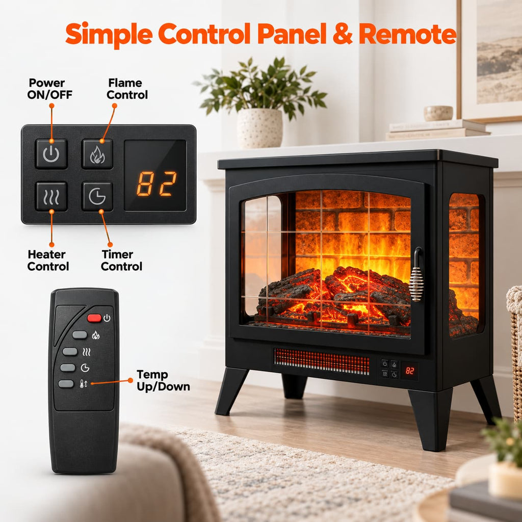 21 Inchthree-Sided Freestanding Electric Fireplace Stove Heater With 3d Flame Effect With Remote Control