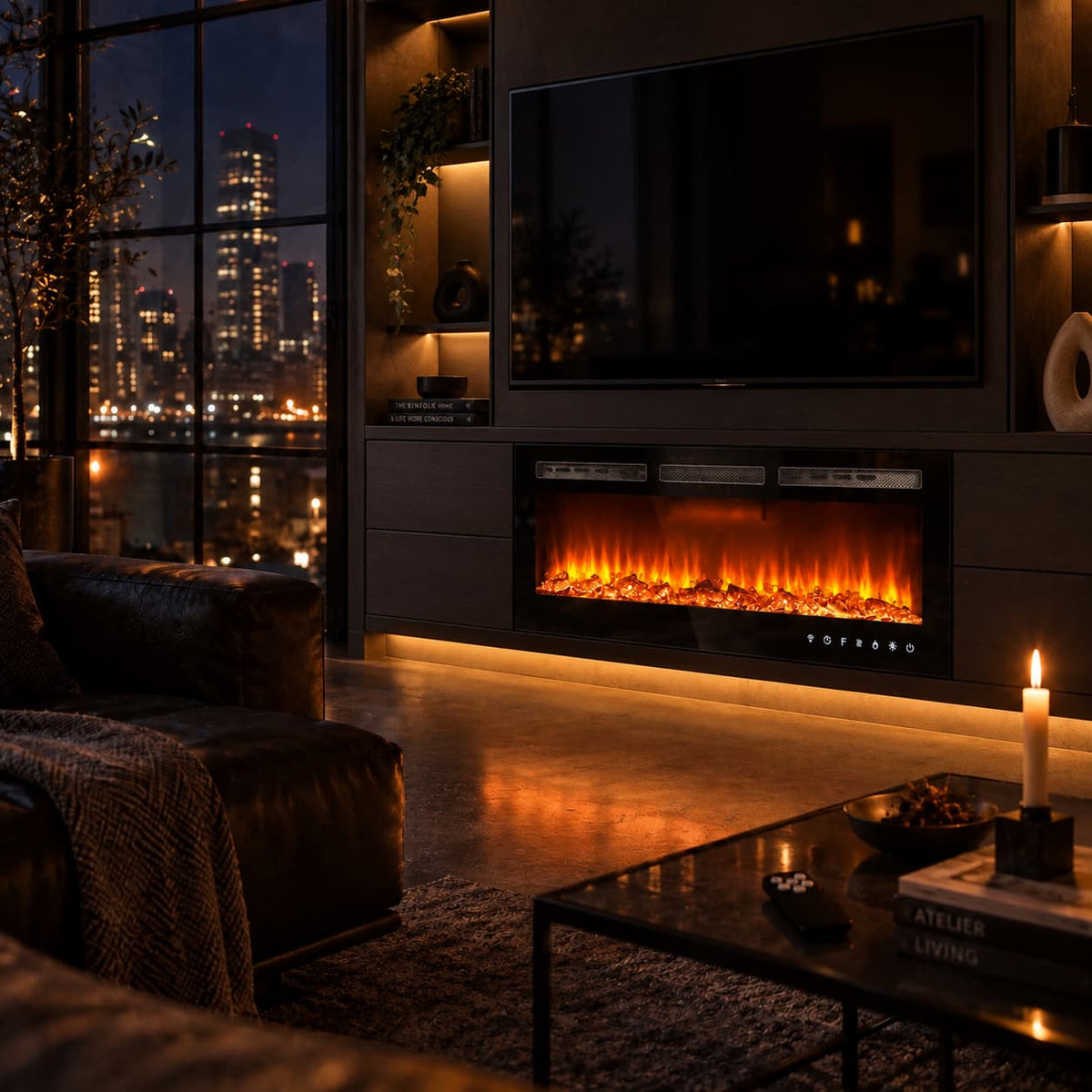 50 Inch Wall Mounted Electric Fireplace Insert Recessed Heater 750W 1500W with 12 Flame Colors 5 Speed Brightness Adjustable Remote Control Touch Screen Timer for Bedroom Living Room
