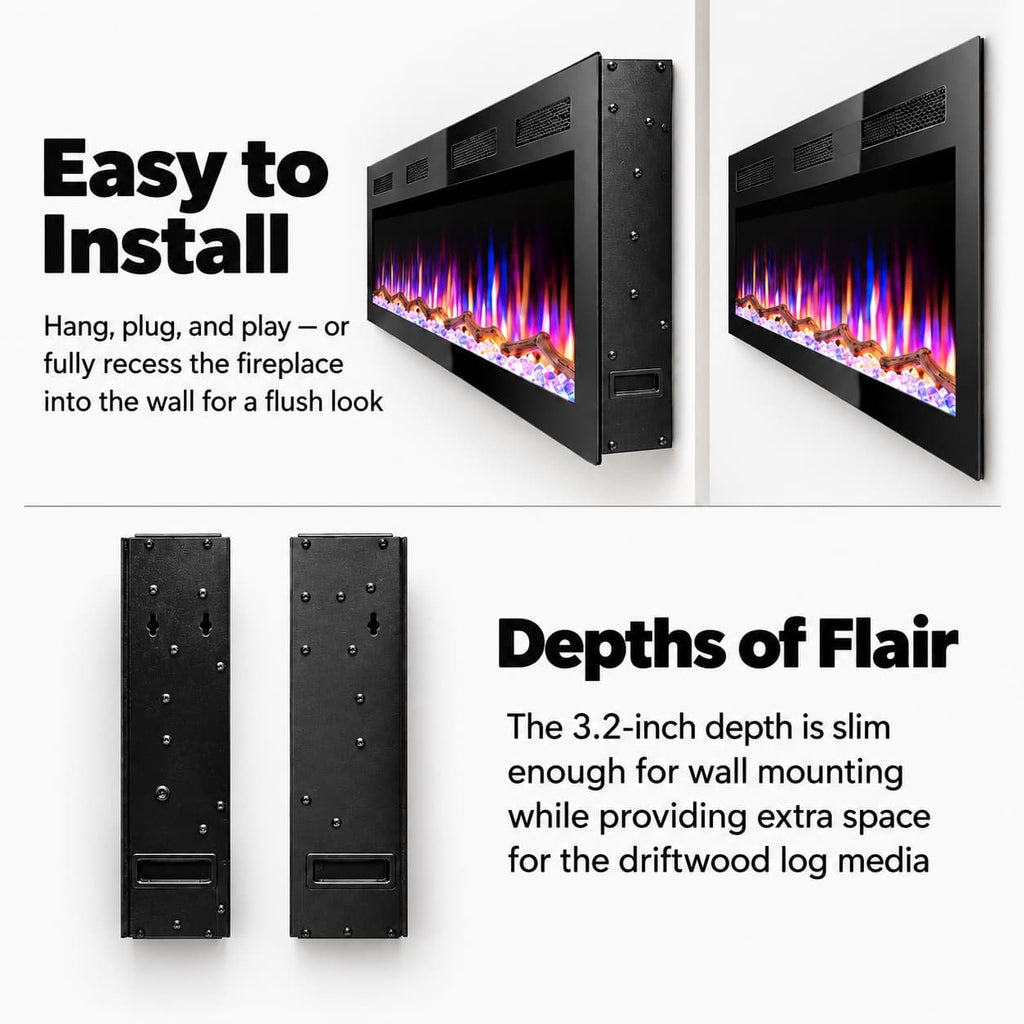 72 inch Ultra-Thin Silence Linear Electric Fireplace, Recessed Wall Mounted Fireplace, Fit for 2 x 4 and 2 x 6, Customized
