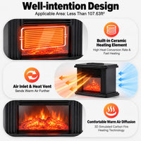 1000w Third Gear Fireplace Space Heater, Freestanding 110 ~ 220 V Electric Fireplace, Aluminum Heat Dissipation Type Warmer Fan for Living Rooms, Bedrooms, Basements
