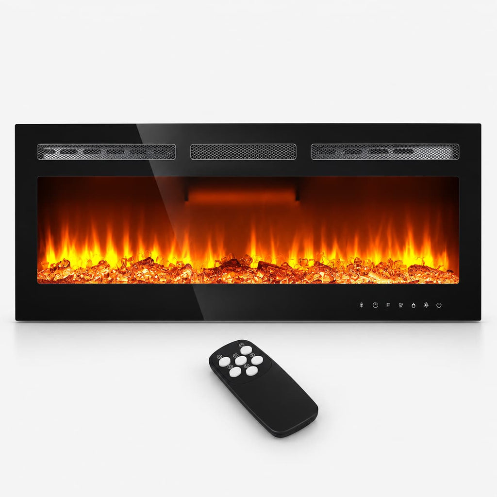 50 Inch Wall Mounted Electric Fireplace Insert Recessed Heater 750W 1500W with 12 Flame Colors 5 Speed Brightness Adjustable Remote Control Touch Screen Timer for Bedroom Living Room